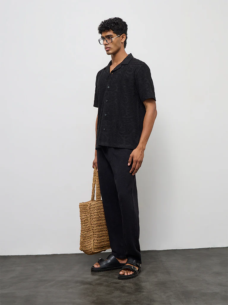 ETA Black Paisley Textured Relaxed-Fit Cotton-Blend Shirt - Image 2