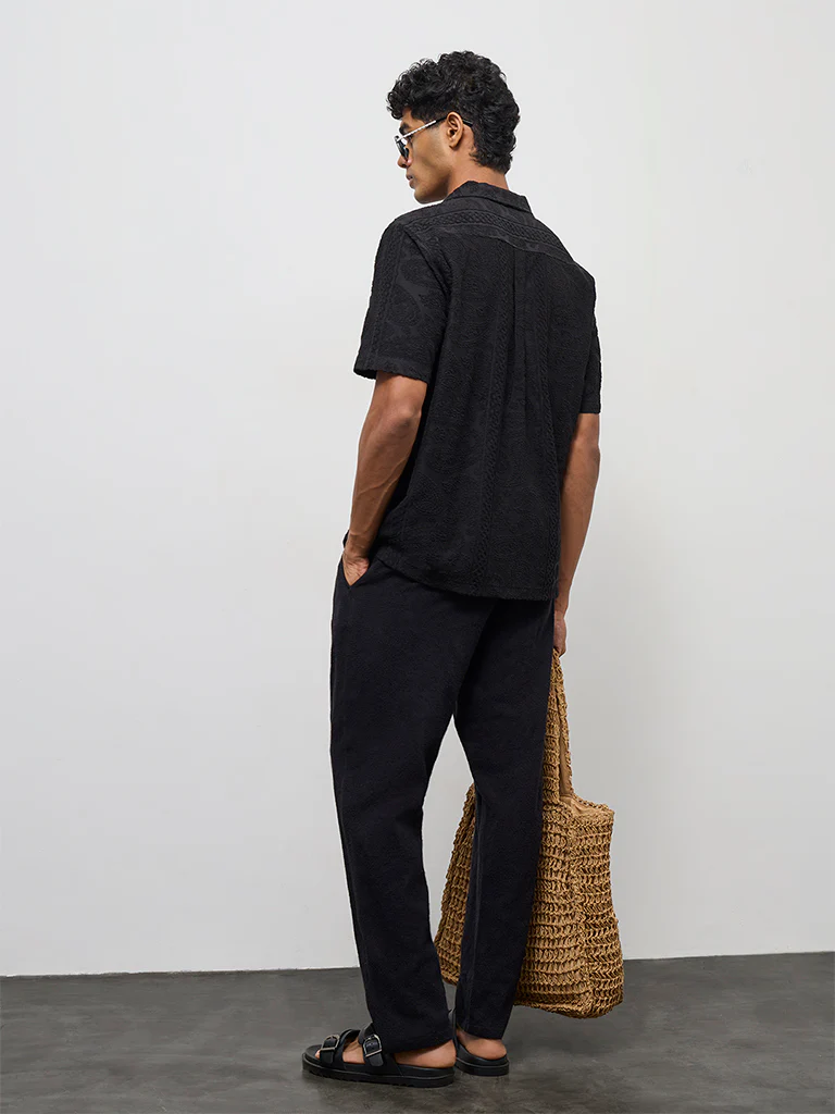 ETA Black Paisley Textured Relaxed-Fit Cotton-Blend Shirt - Image 4