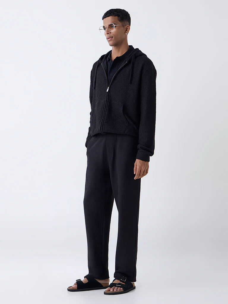 ETA Black Popcorn-Textured Relaxed-Fit Hoodie - Image 3