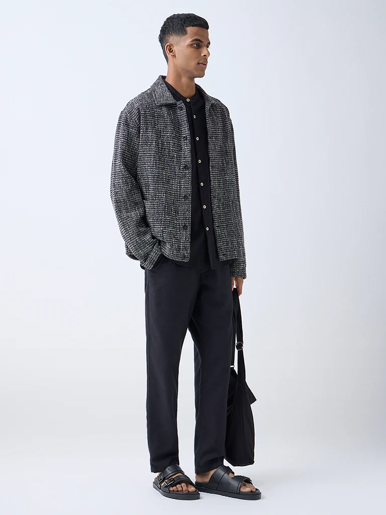 ETA Black Relaxed-Fit Cotton Tweed Jacket - Image 2