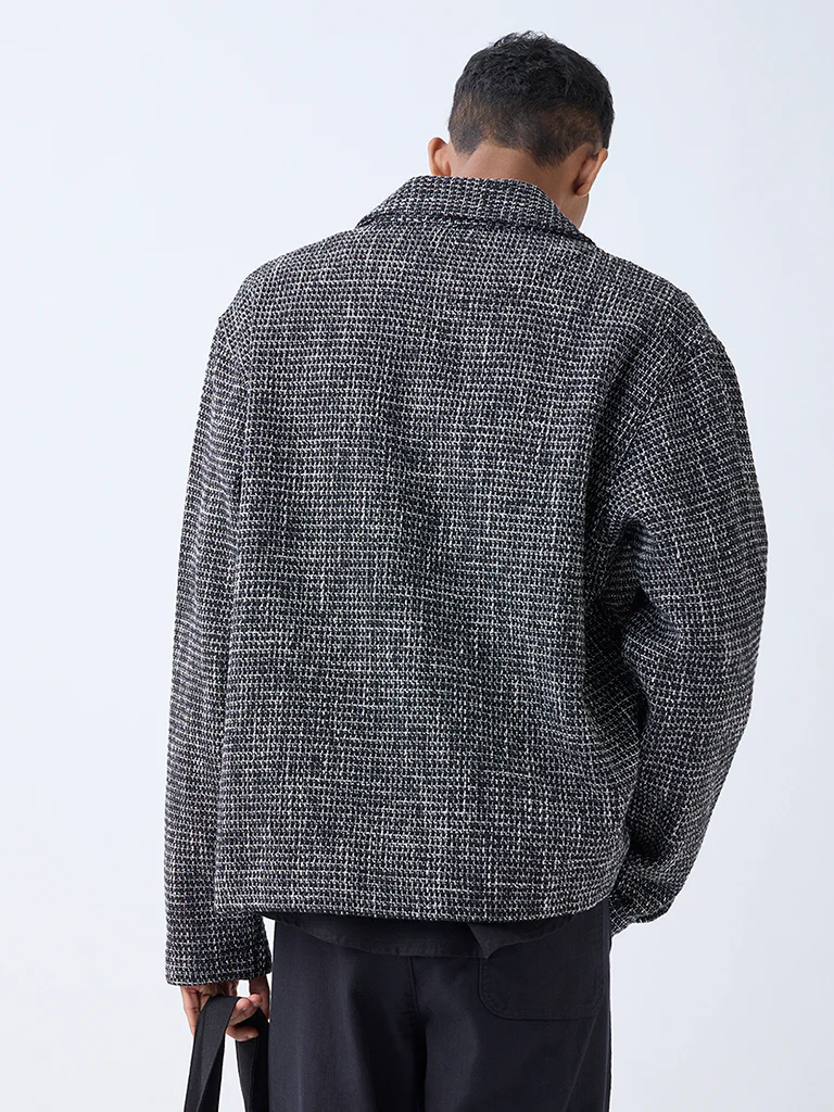ETA Black Relaxed-Fit Cotton Tweed Jacket - Image 4