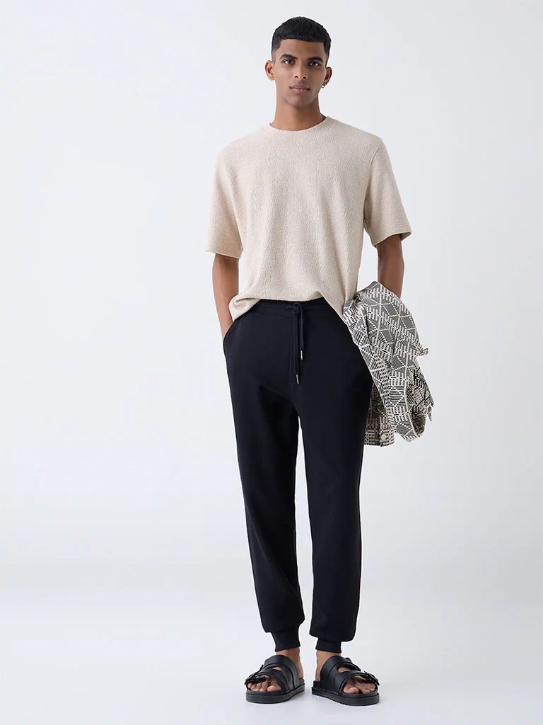 ETA Black Relaxed-Fit Mid-Rise Cotton-Blend Joggers