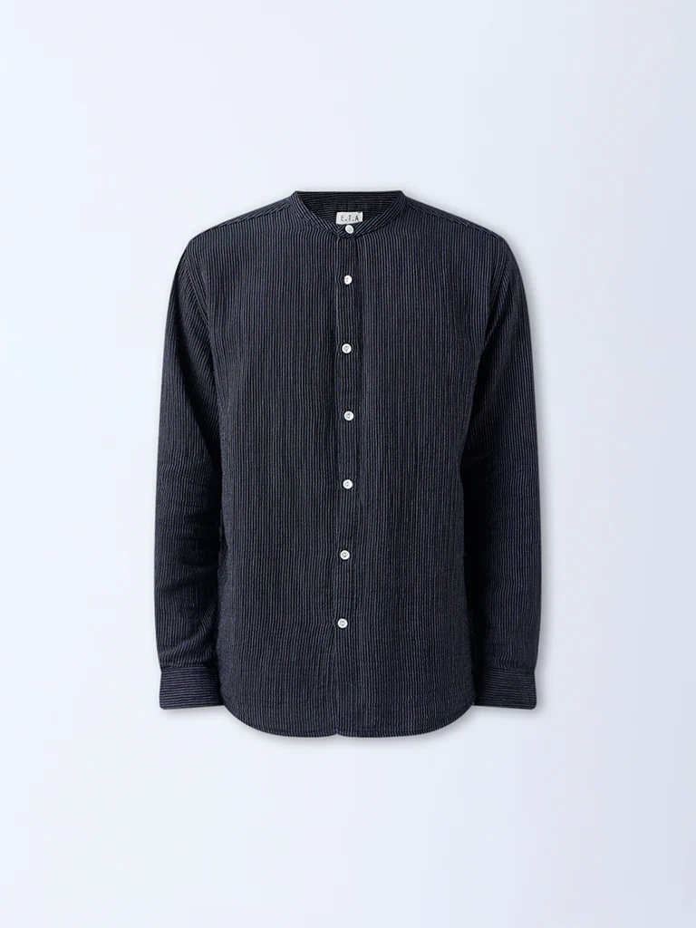 ETA Black Striped Relaxed-Fit Cotton Shirt - Image 6