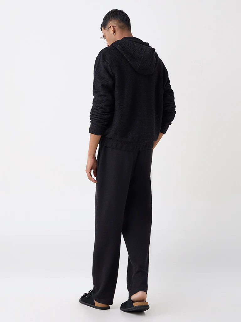 ETA Black Textured Relaxed-Fit Mid-Rise Cotton-Blend Pants - Image 4