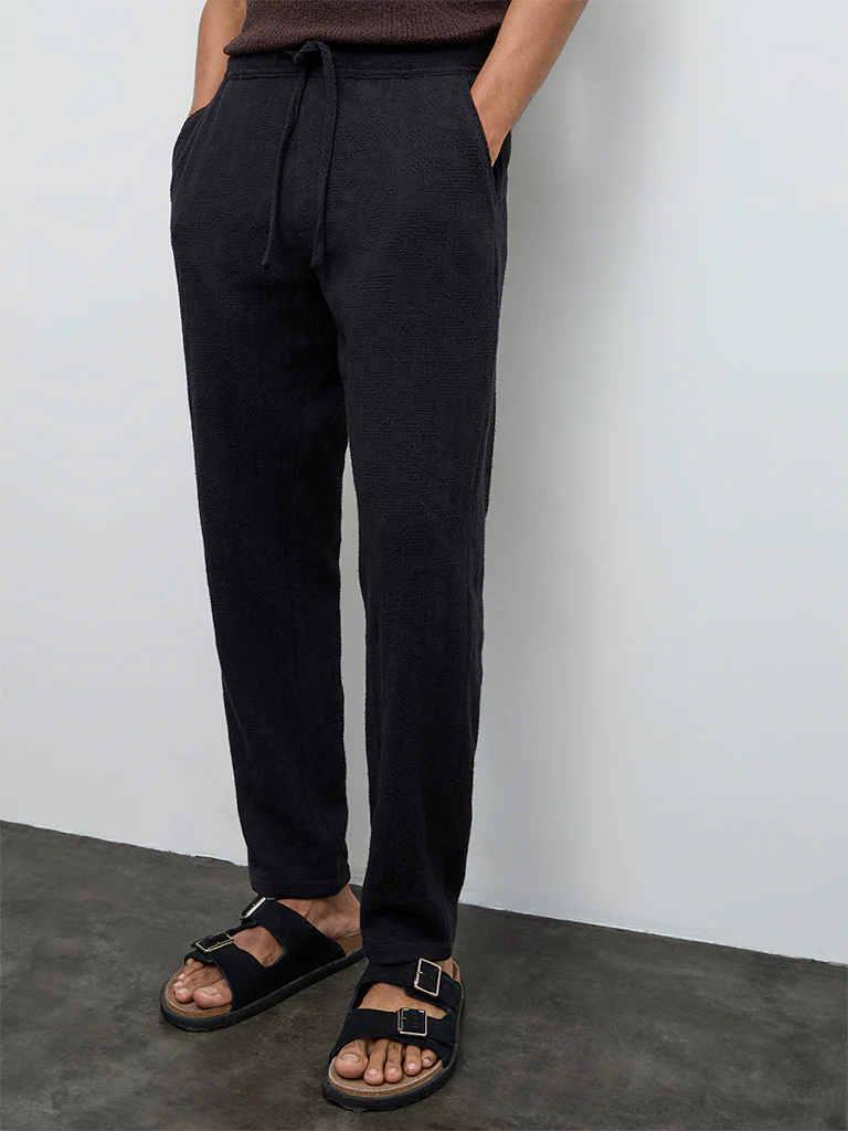 ETA Black Textured Relaxed-Fit Mid-Rise Cotton Chinos - Image 2