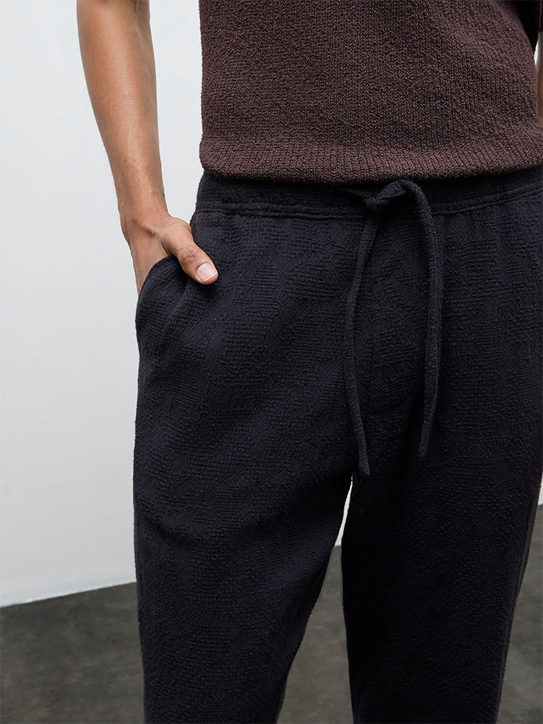 ETA Black Textured Relaxed-Fit Mid-Rise Cotton Chinos - Image 3