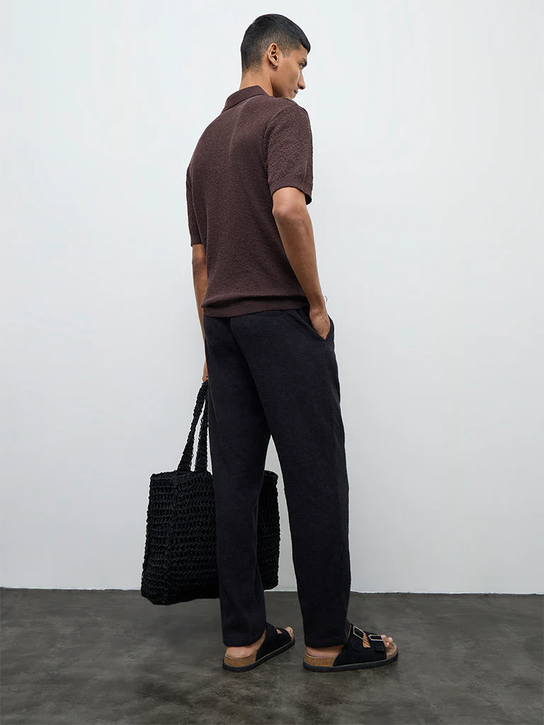 ETA Black Textured Relaxed-Fit Mid-Rise Cotton Chinos - Image 4