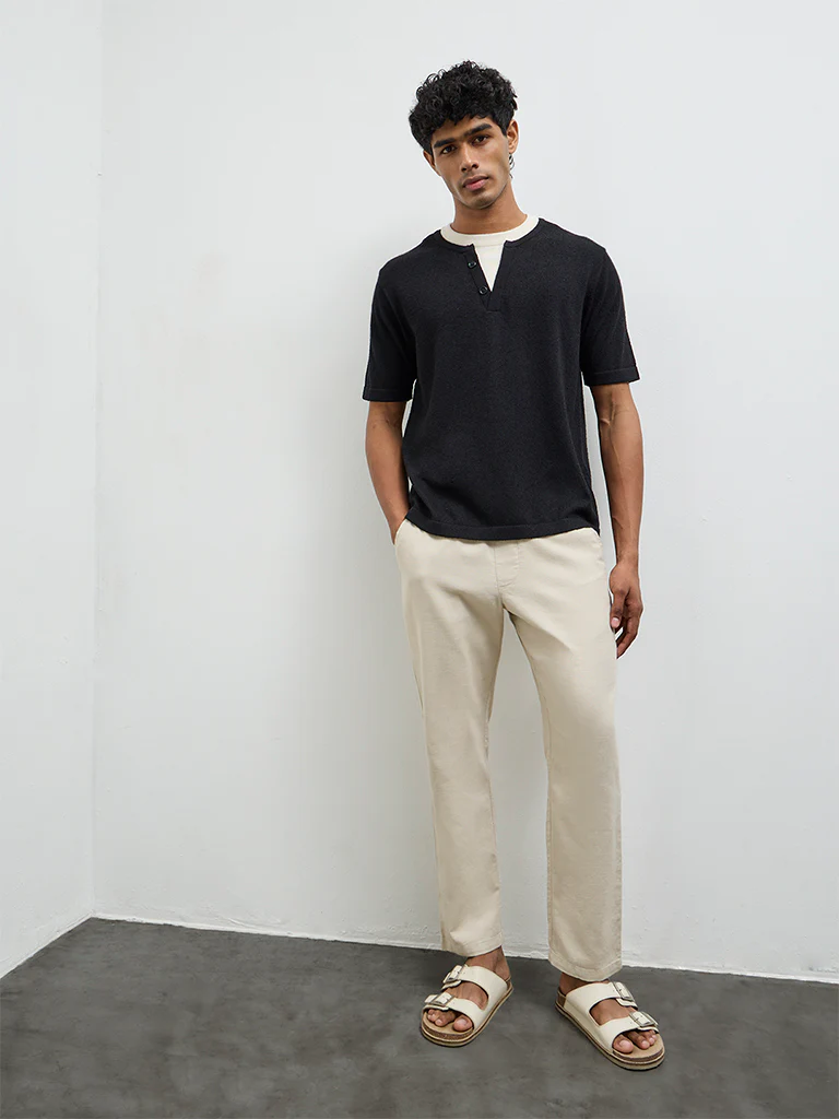 ETA Black Textured Relaxed-Fit T-Shirt - Image 3