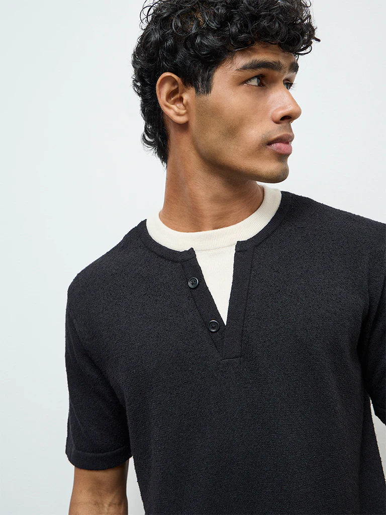 ETA Black Textured Relaxed-Fit T-Shirt - Image 4