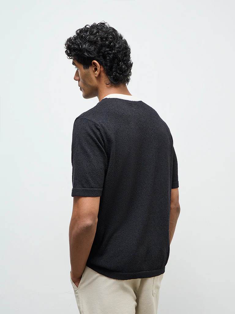ETA Black Textured Relaxed-Fit T-Shirt - Image 5