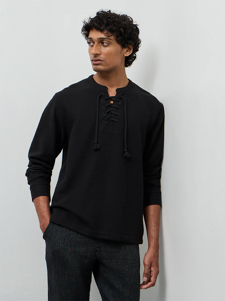 ETA Black Waffle-Textured Relaxed-Fit Cotton-Blend T-Shirt