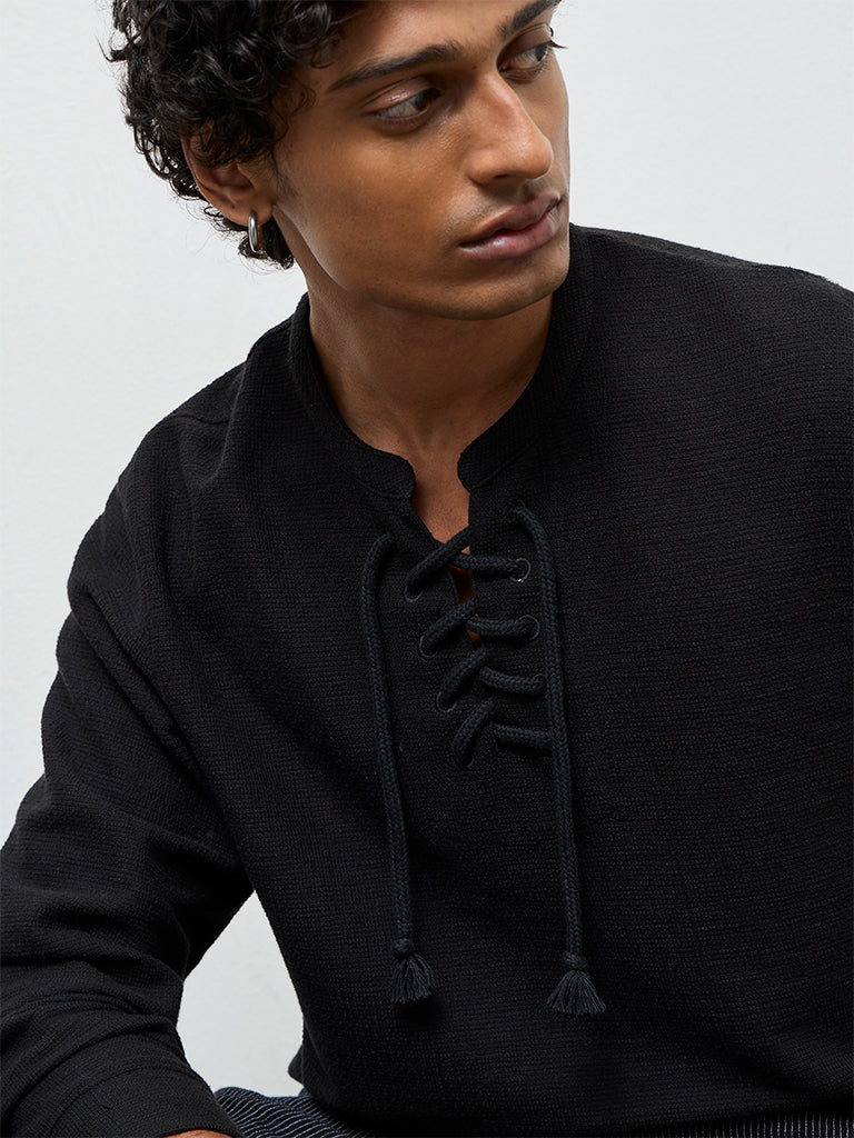 ETA Black Waffle-Textured Relaxed-Fit Cotton-Blend T-Shirt - Image 4