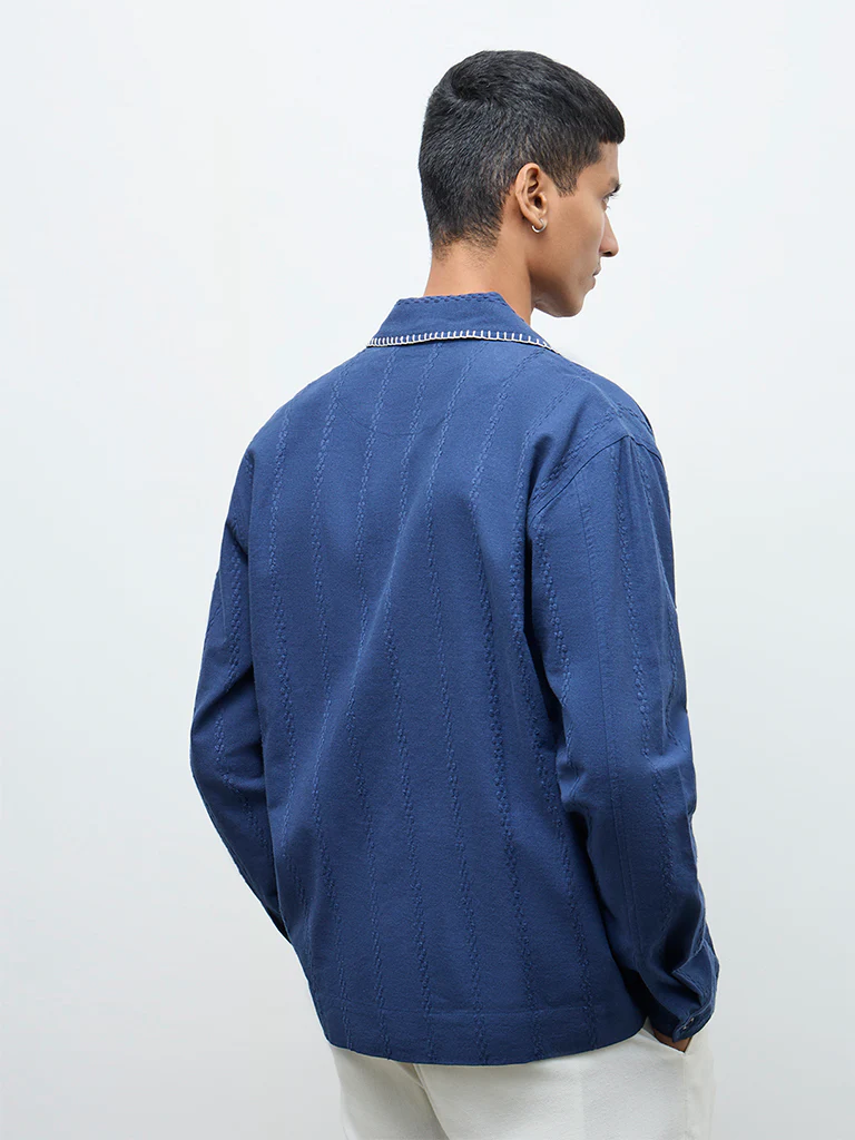 ETA Blue Embroidered Relaxed-Fit Cotton Jacket - Image 5