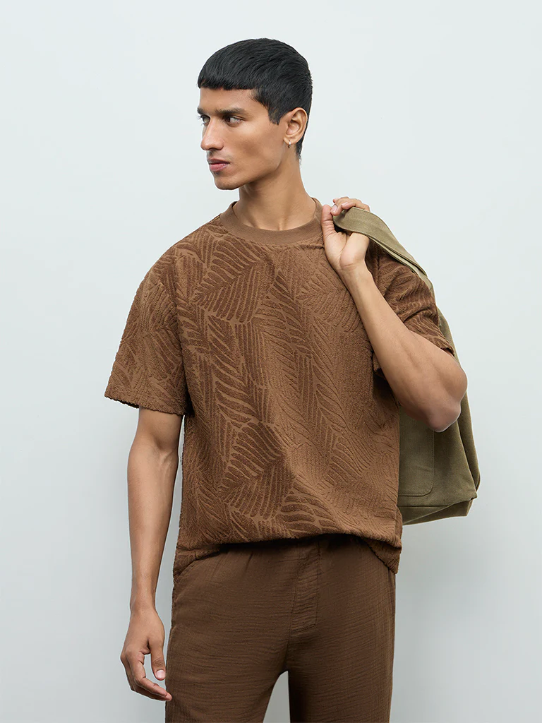 ETA Brown Botanical Relaxed-Fit Cotton-Blend T-Shirt