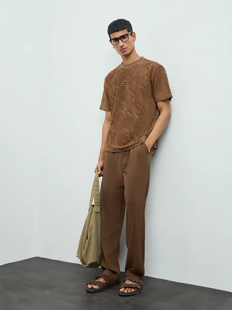 ETA Brown Botanical Relaxed-Fit Cotton-Blend T-Shirt - Image 3