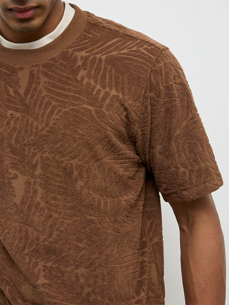 ETA Brown Botanical Textured Relaxed-Fit T-Shirt - Image 3