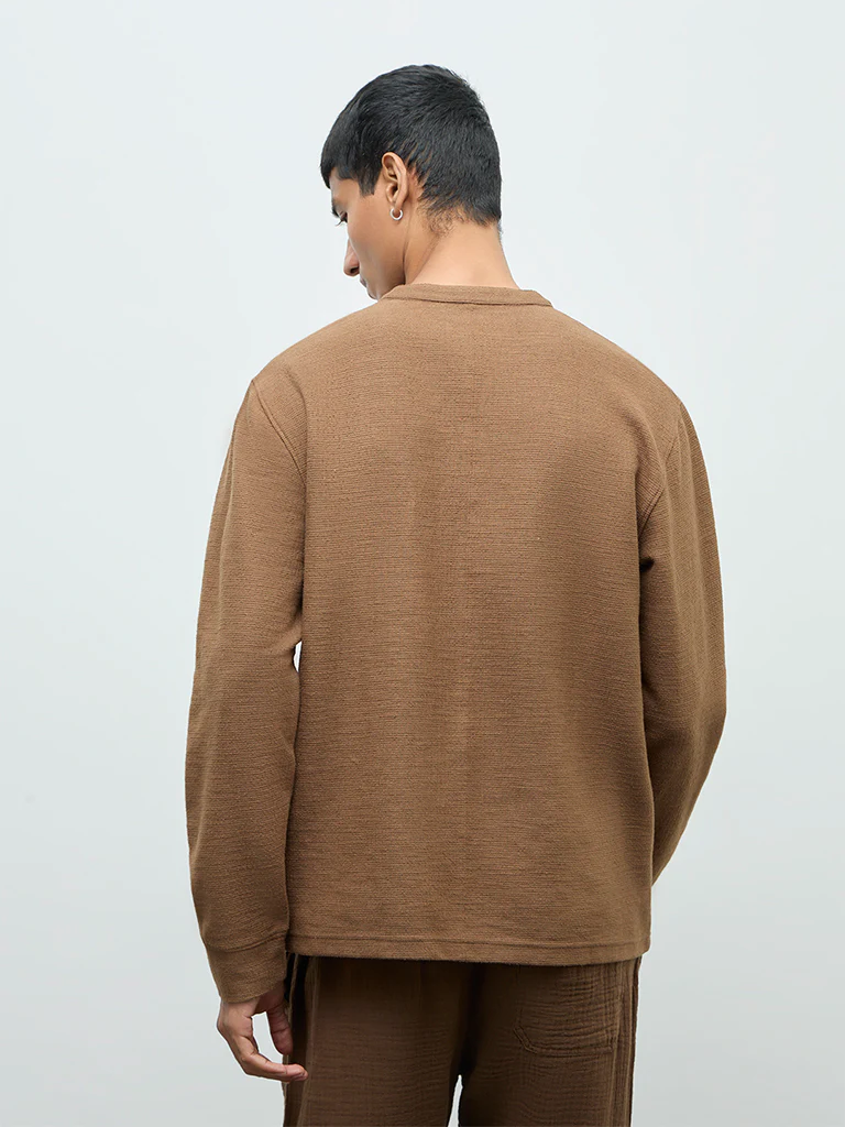 ETA Brown Criss-Cross Relaxed-Fit Cotton-Blend T-Shirt - Image 5