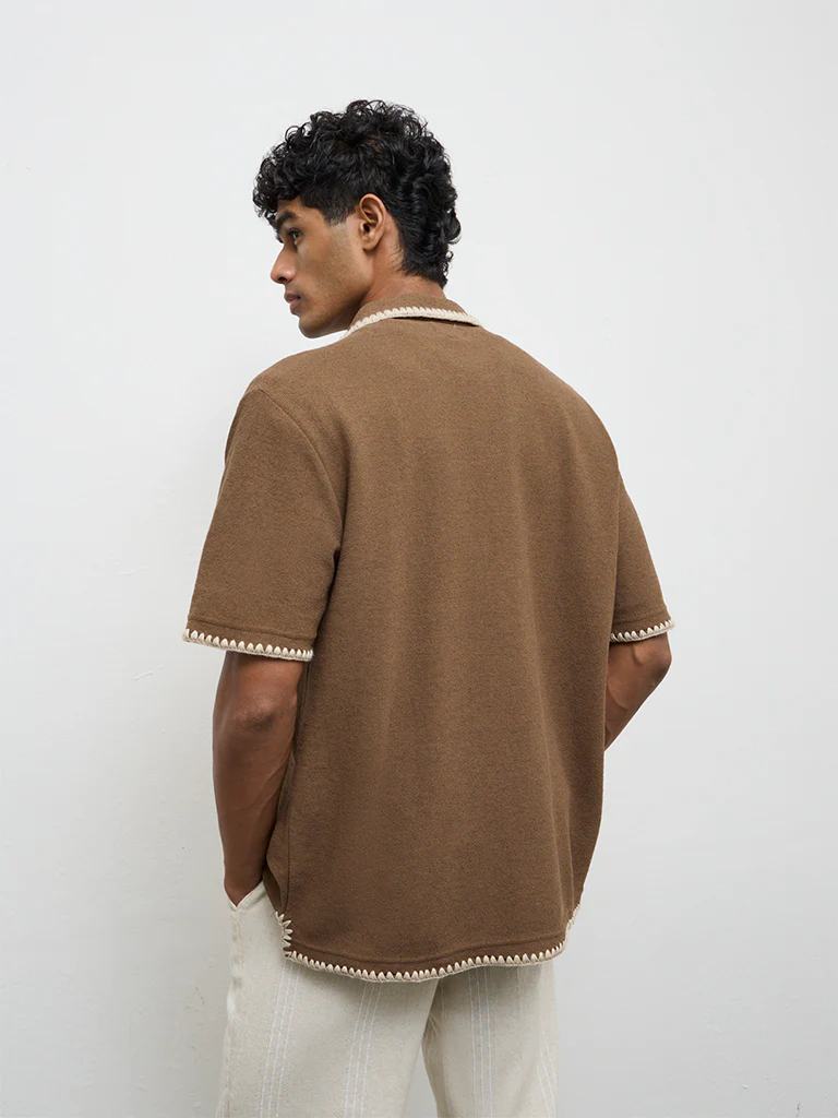 ETA Brown Embroidered Relaxed-Fit Cotton-Blend Shirt - Image 4
