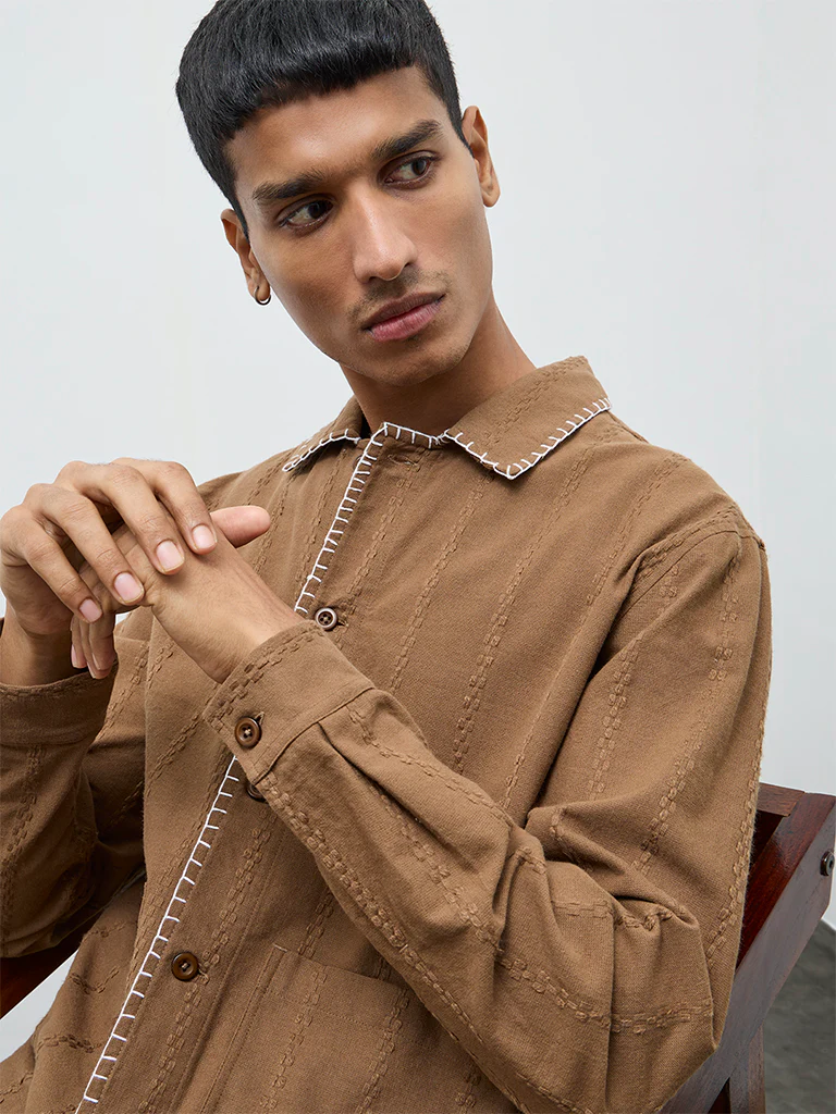 ETA Brown Embroidered Relaxed-Fit Cotton Jacket - Image 4