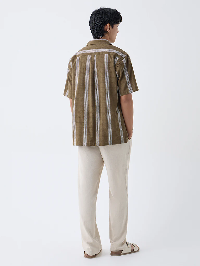 ETA Brown Embroidered Relaxed-Fit Cotton Shirt - Image 4
