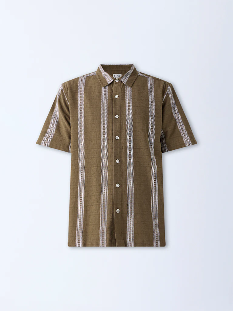 ETA Brown Embroidered Relaxed-Fit Cotton Shirt - Image 5