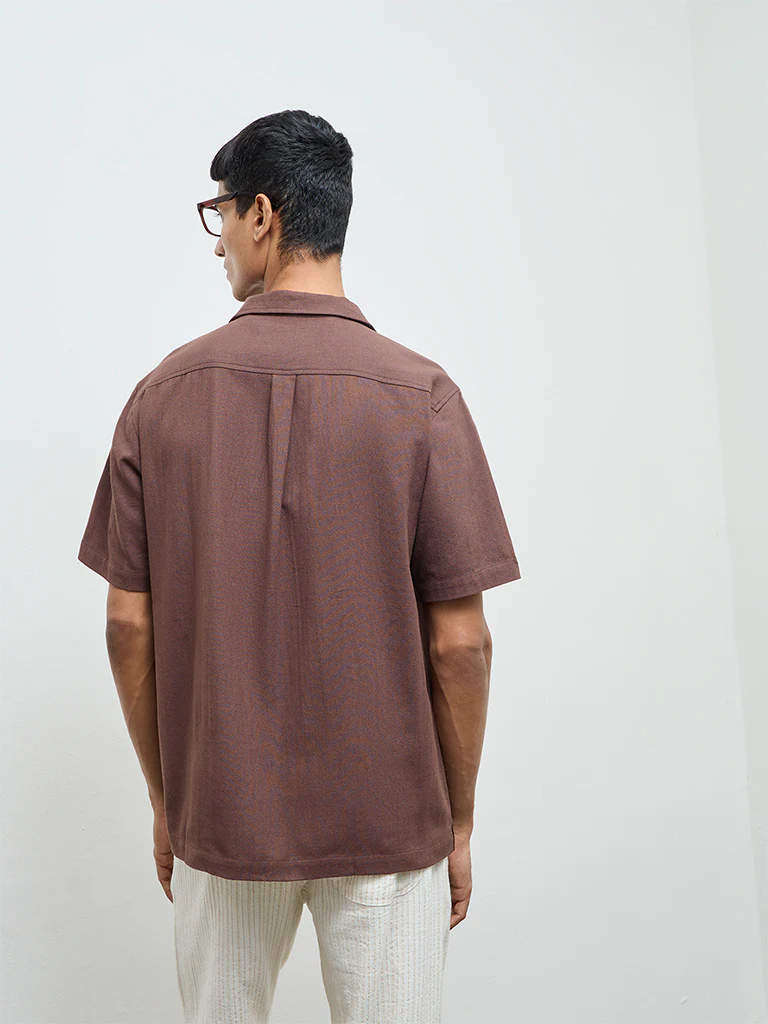ETA Brown Embroidered Relaxed-Fit Cotton Shirt - Image 4