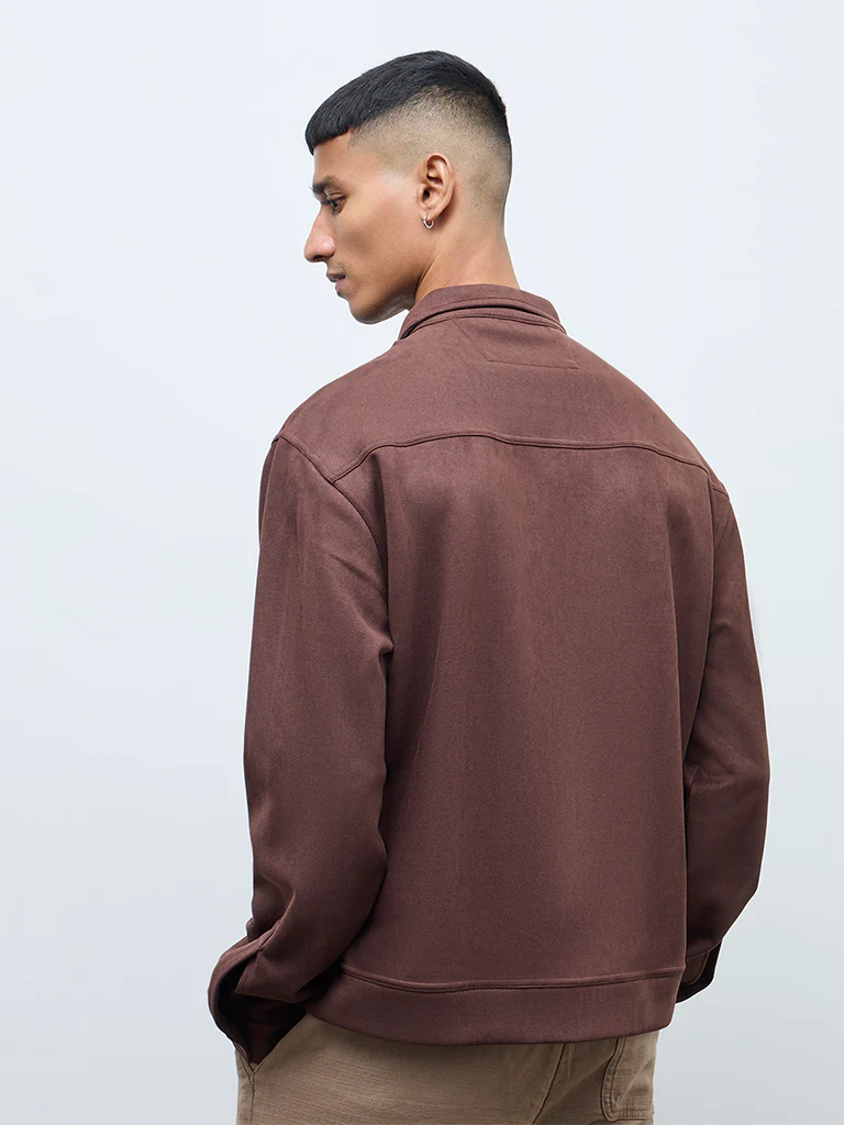 ETA Brown Embroidered Relaxed-Fit Suede Jacket - Image 4