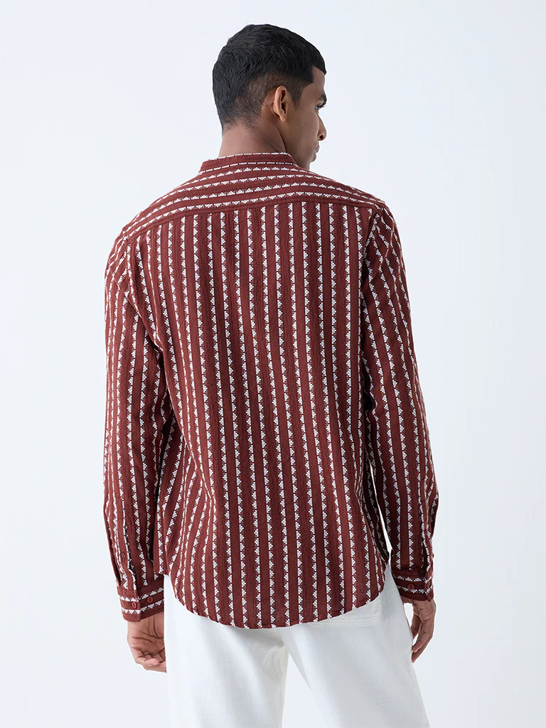 ETA Brown Embroidered Resort-Fit Cotton Shirt - Image 4