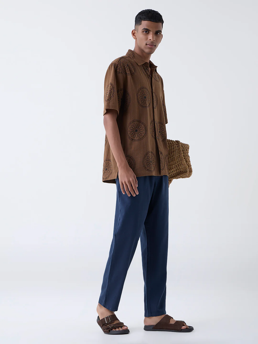 ETA Brown Floral Relaxed-Fit Cotton Shirt - Image 2