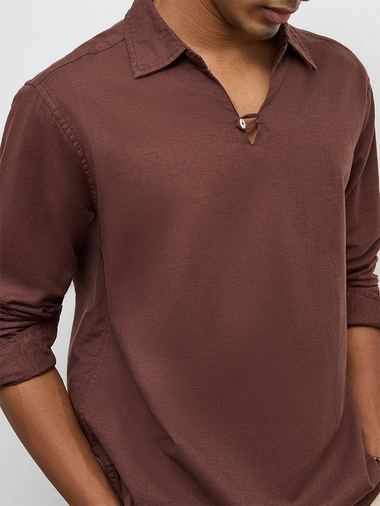ETA Brown Relaxed-Fit Cotton-Blend Shirt - Image 3