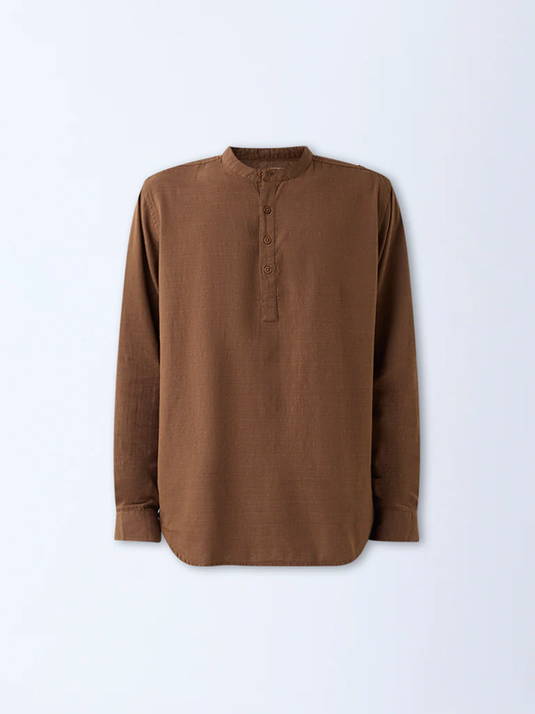 ETA Brown Self-Patterned Relaxed-Fit Cotton-Blend Shirt - Image 6