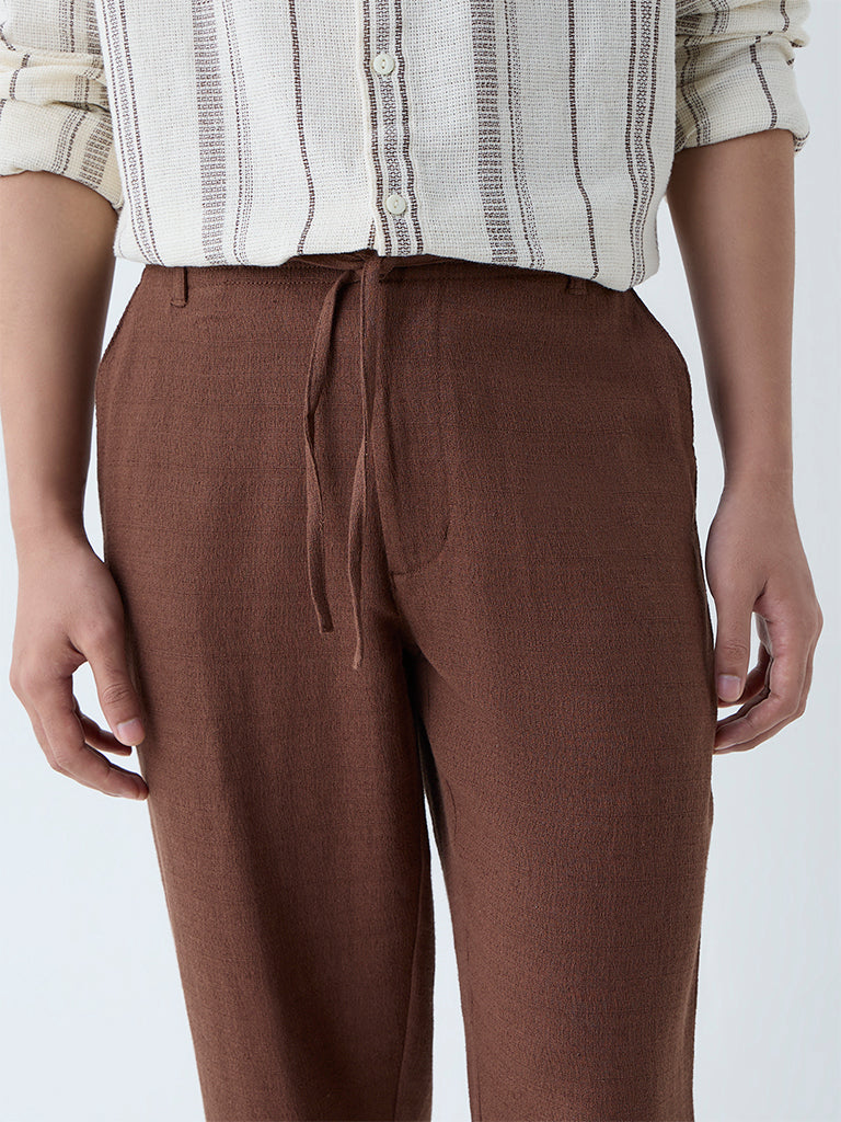 ETA Brown Solid Relaxed-Fit Mid-Rise Cotton Chinos - Image 4