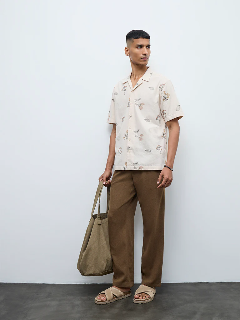 ETA Brown Solid Relaxed-Fit Mid-Rise Cotton Chinos