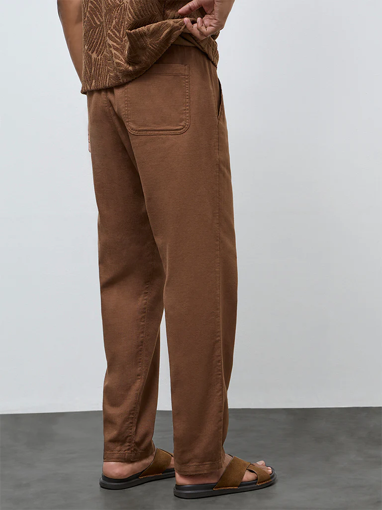 ETA Brown Solid Relaxed-Fit Mid-Rise Cotton Chinos - Image 5