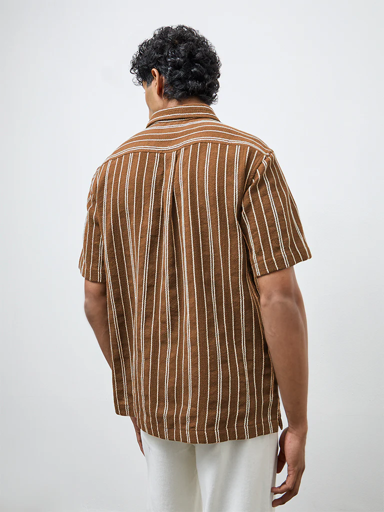 ETA Brown Striped Relaxed-Fit Cotton Shirt - Image 4