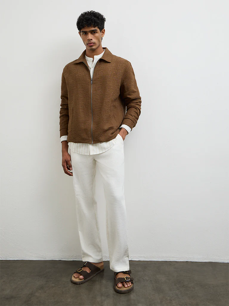 ETA Brown Textured Relaxed Fit Cotton Jacket