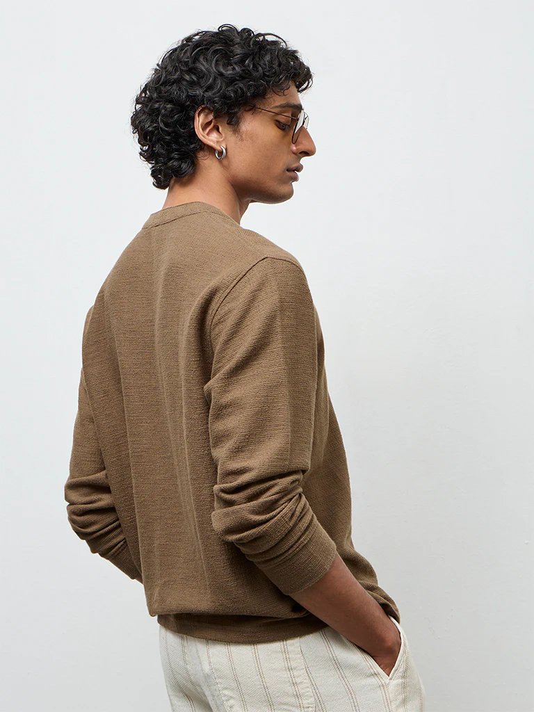 ETA Brown Waffle-Textured Relaxed-Fit Cotton-Blend T-Shirt - Image 5