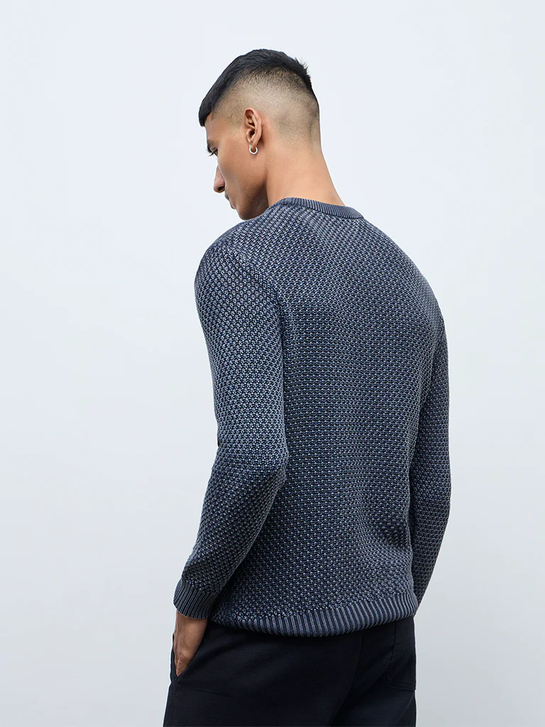 ETA Charcoal Knitted-Textured Relaxed-Fit Cotton Sweater - Image 5