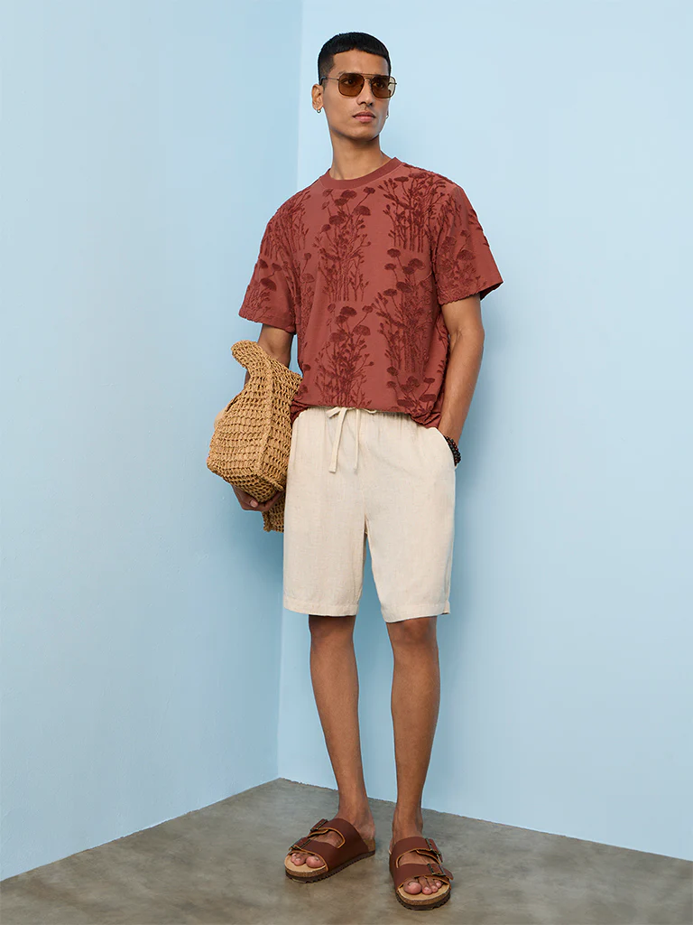 ETA Coral Botanical Textured Relaxed-Fit Cotton-Blend T-Shirt - Image 3