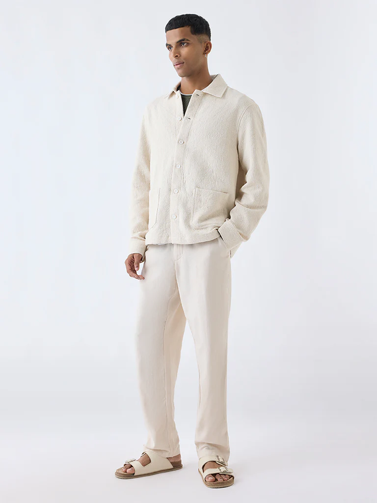 ETA Cream Jacquard Relaxed-Fit Cotton Shirt - Image 3