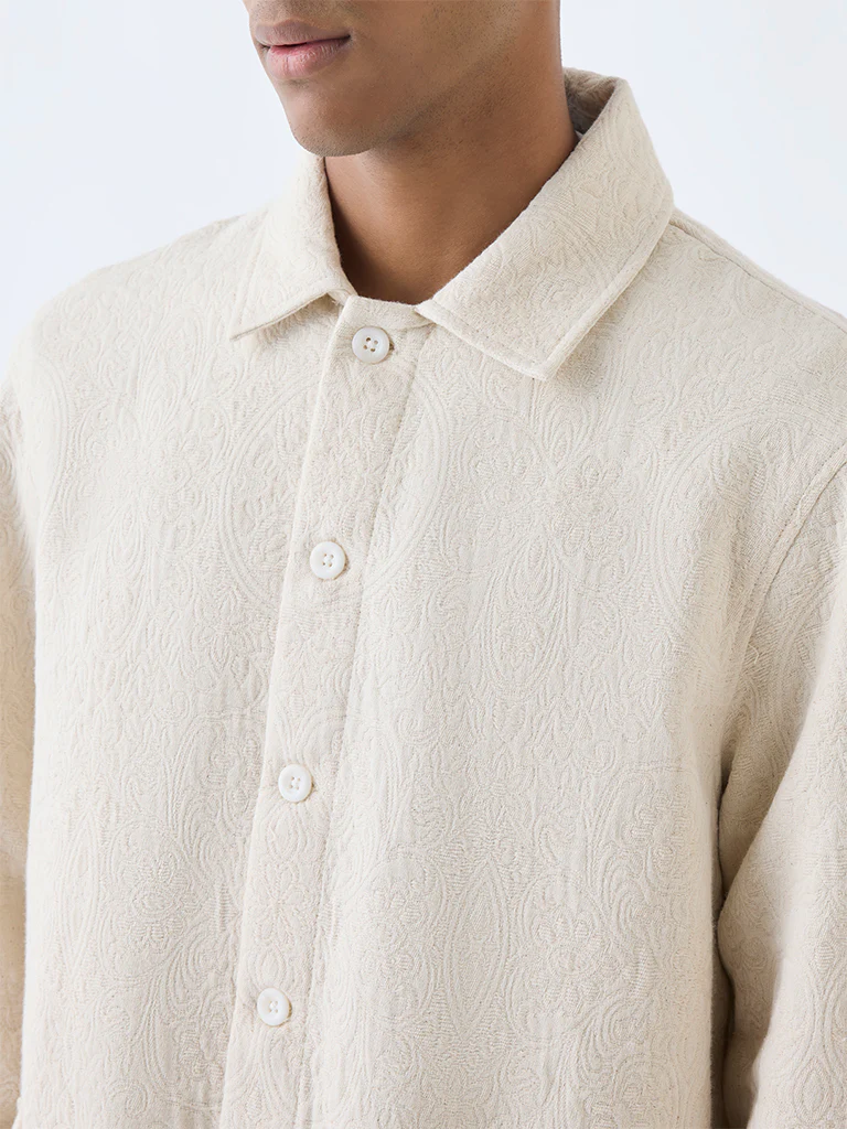 ETA Cream Jacquard Relaxed-Fit Cotton Shirt - Image 4