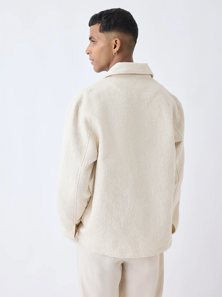 ETA Cream Jacquard Relaxed-Fit Cotton Shirt - Image 5