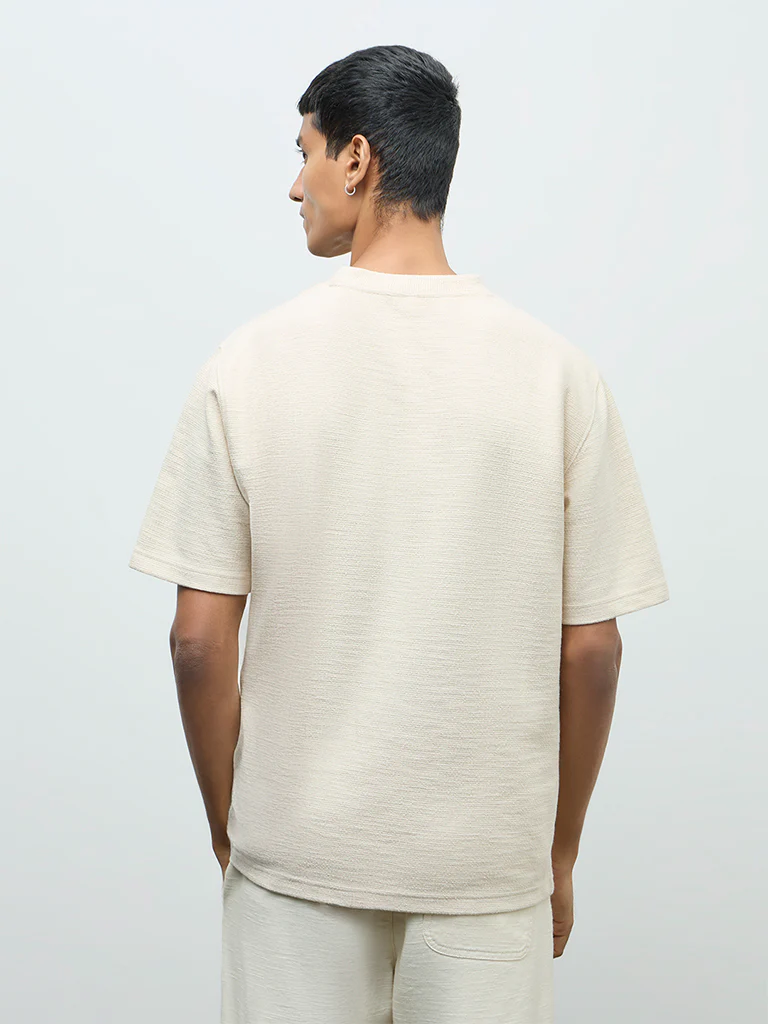 ETA Cream Textured Relaxed-Fit Cotton-Blend T-Shirt - Image 5