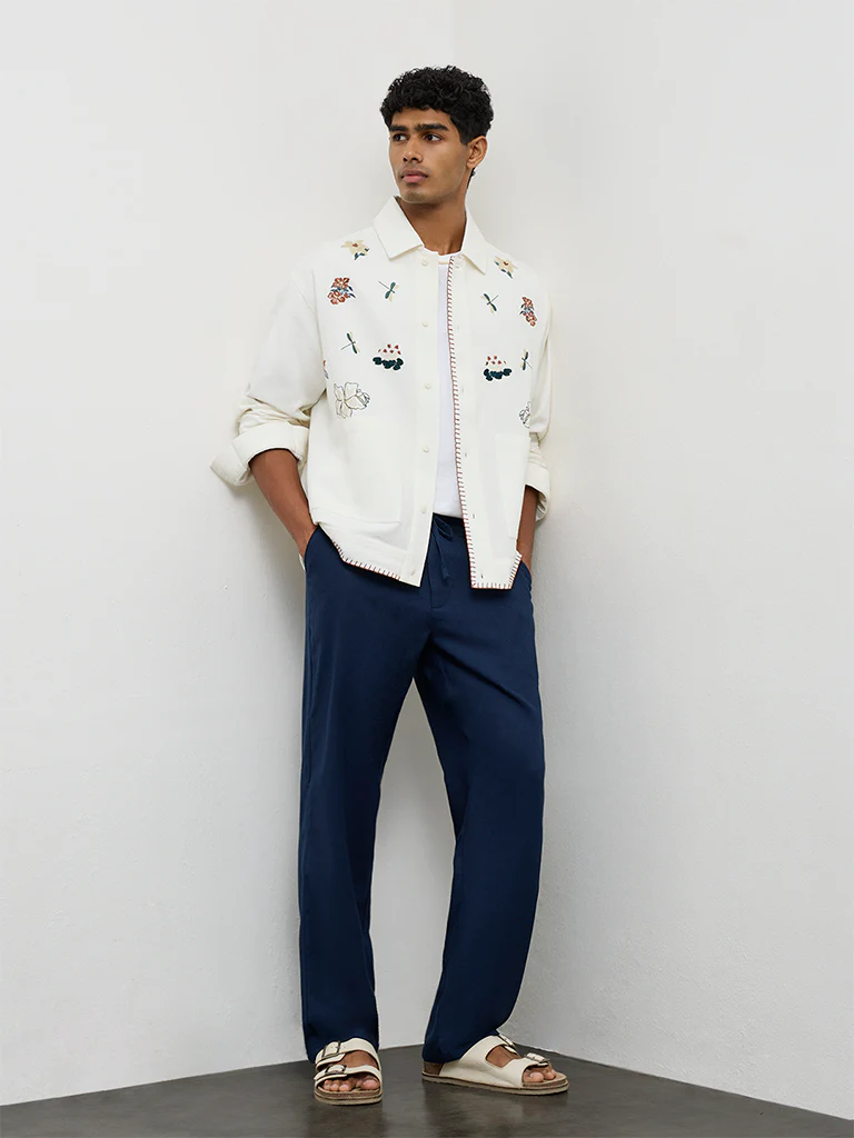 ETA Dark Blue Relaxed-Fit Mid-Rise Cotton-Blend Chinos