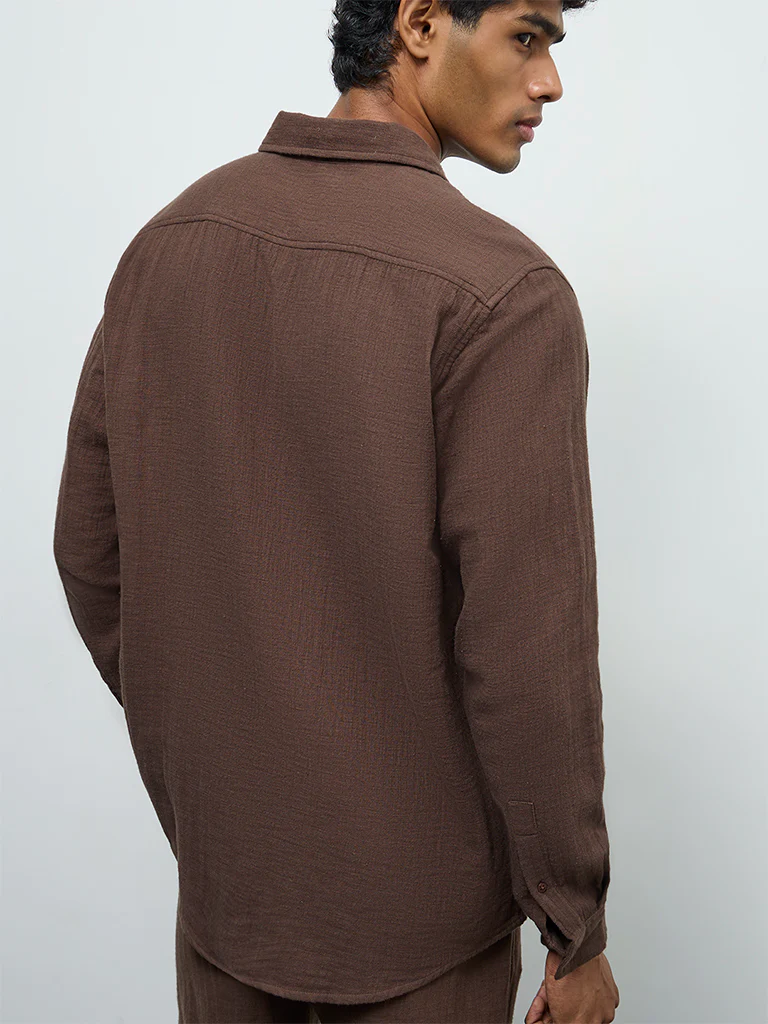 ETA Dark Brown Relaxed-Fit Cotton Shirt - Image 5