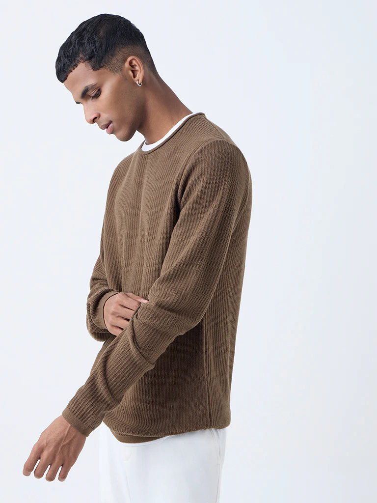ETA Dark Brown Relaxed-Fit Cotton Sweater - Image 3