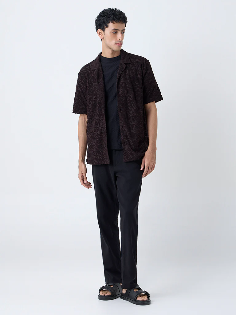 ETA Dark Brown Textured Relaxed-Fit Cotton-Blend Shirt - Image 3