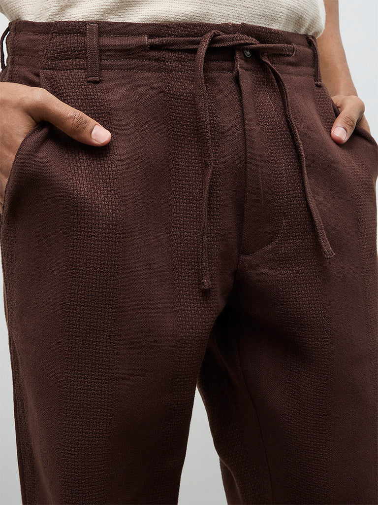 ETA Dark Brown Textured Relaxed-Fit Mid-Rise Cotton Chinos - Image 3