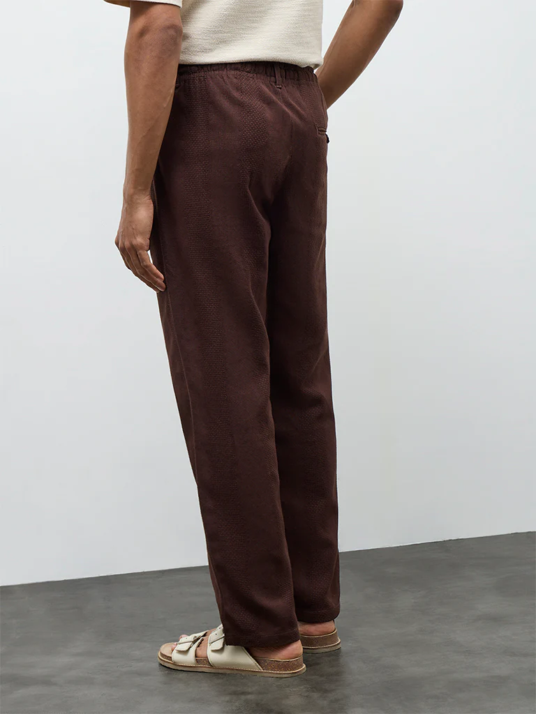 ETA Dark Brown Textured Relaxed-Fit Mid-Rise Cotton Chinos - Image 4