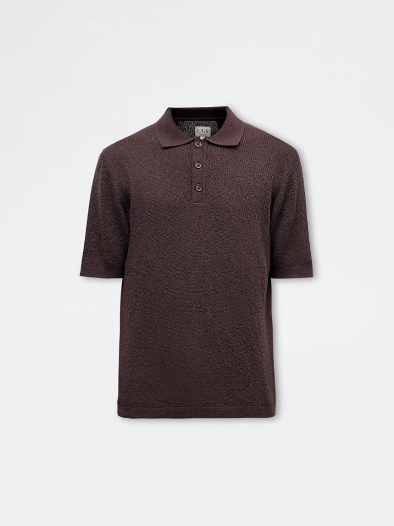 ETA Dark Brown Textured Relaxed-Fit Polo T-Shirt - Image 6